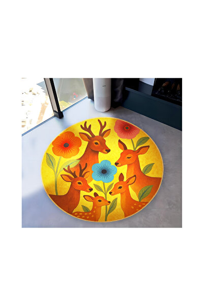 Rugs Modern Halı سجادة دائرية منسوجة بنمط الزهور والغزلان متعددة الألوان من م...