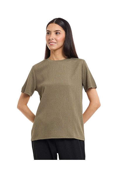 R&B Textured Knit Top with Crew Neck and Short Sleeves