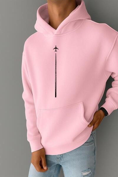 E-ROMA SWEATSHIRT CU 3 FIȘURI, BĂRATĂ, CU IMPRIMARE AVION