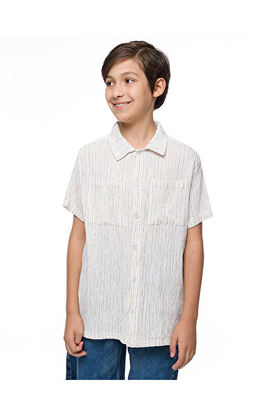 R&B Textured Shirt with Classic Collar and Short Sleeves