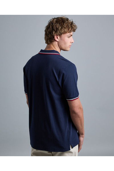 R&B Contrast Trim Polo T-Shirt with Shirt Collar and Short Sleeves