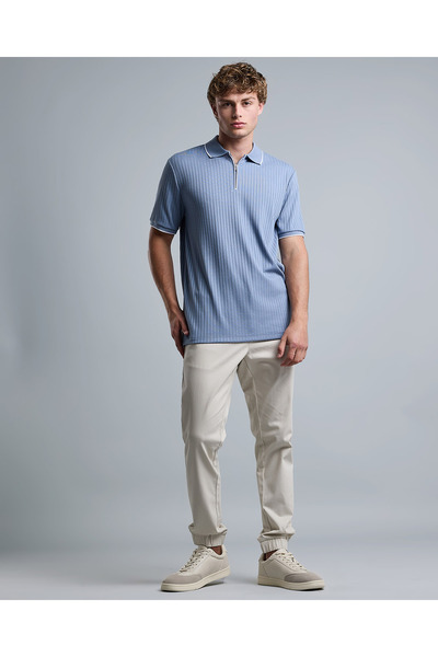 R&B Ribbed Polo T-Shirt with Shirt Collar and Short Sleeves