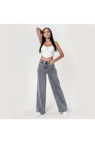 Nina Carter γυναικείο τζιν με φαρδιά μπατζάκια γκρι YY300-7 M10
