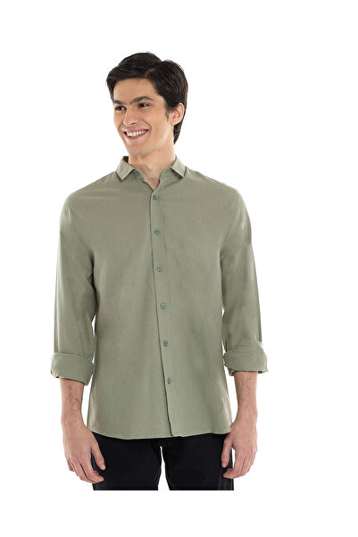 R&B قميص سادة بياقة كلاسيكية وأكمام طويلة