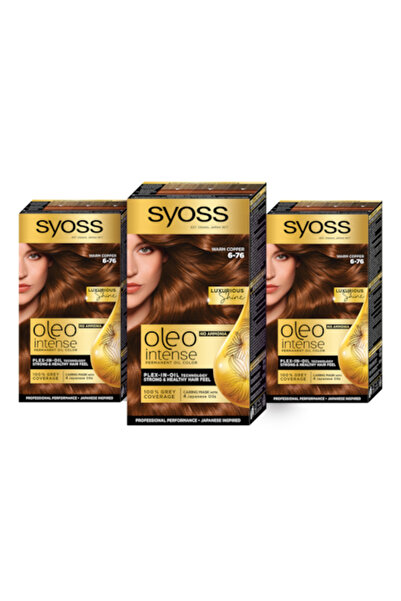 Syoss 3 x Permanent Hair Dye Without Ammonia, Color Oleo Intense, 6-76 Warm Copper, 115 ml