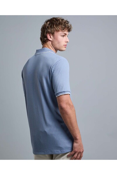 R&B Ribbed Polo T-Shirt with Shirt Collar and Short Sleeves