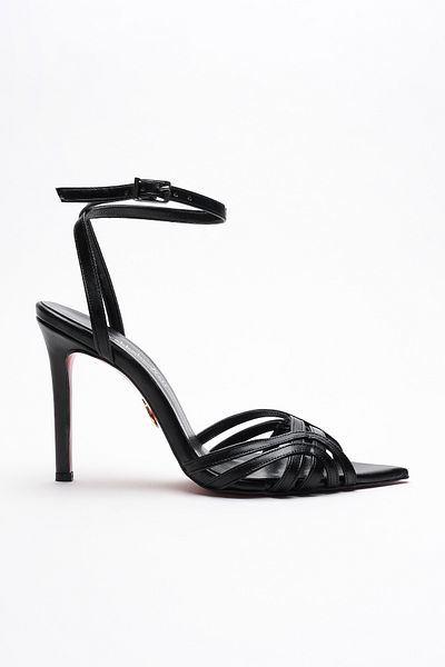 Ayakkabı Ateşi Women's Open Cage Toe Design Thin Heeled Shoes Prona Black Skin