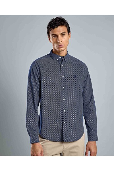 R&B قميص مطبوع بياقة بأزرار وأكمام طويلة