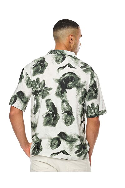 R&B Printed Shirt with Revere Collar and Short Sleeves