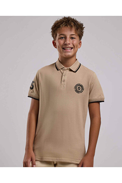 R&B تي شيرت بولو بتفاصيل مطبوعة وأكمام قصيرة