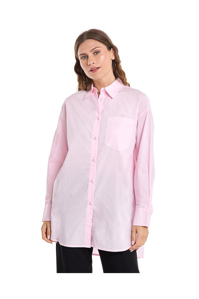 R&B Solid Shirt Tunic with Long Sleeves