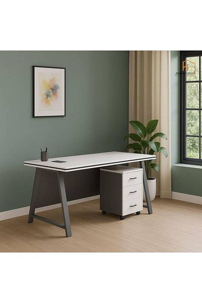 Al Saada Home Wooden Desk - White Silver - 100×50×75cm