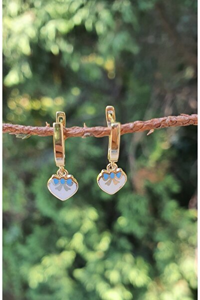 Goldlife jewellery KIZ BEBEK ÇOCUK KALPLİ BEYAZ MİNELİ SALLANTILI 14 AYAR ALTIN KÜPE