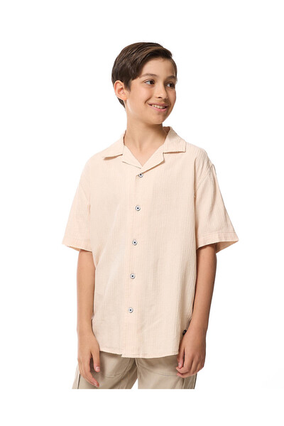 R&B قميص منقوش بياقة ريفير وأكمام قصيرة