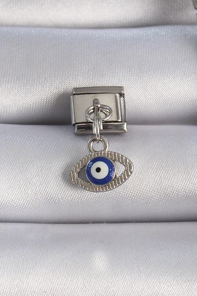 TT Tahtakale Toptancıları Steel Silver Color Dangle Eye Figure Evil Eye Bead Detail Nomination Charm 1044