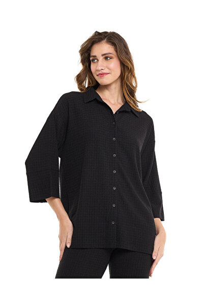 R&B Textured Shirt with Classic Collar and 3/4 Sleeves