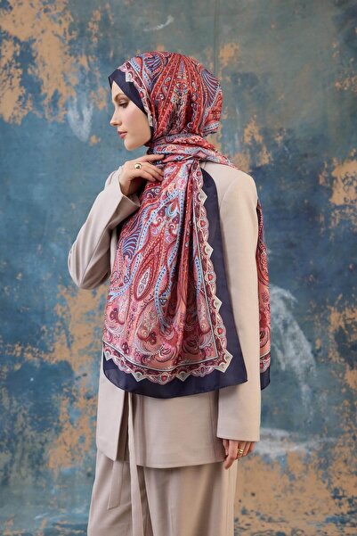 İpekhan Shawl Pattern Voile Shawl Red Voile Silk Shawl - 9801-02