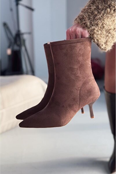 I Love Shoes Orvex Kadın Süet İnce Topuklu Bot Acı Kahve