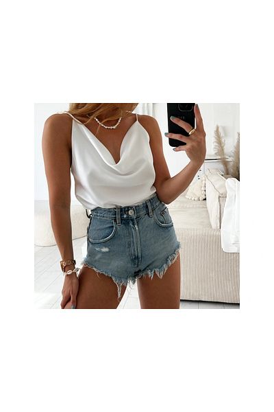 Intisimo Satin Top, Straps, One Size Fits All, Medium Length, White