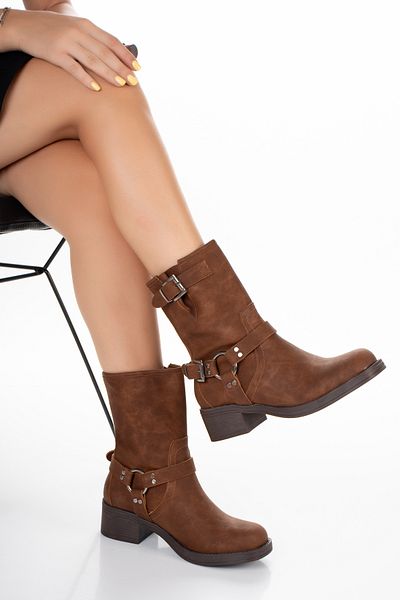 ÜNAL ÖZER Unal Özer Women's Taba Skin Buckle Detail Daily Boots Un001-0137
