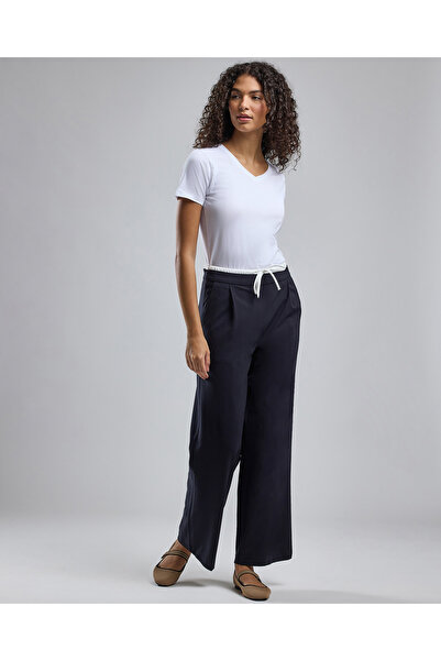 R&B Solid Wide Leg Pants with Drawstring Waist