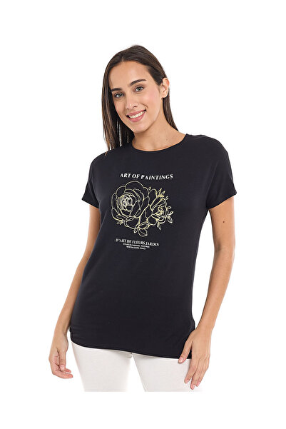 R&B تي شيرت مطبوع برقبة دائرية وأكمام قصيرة