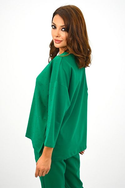 FashionForYou Radiant Pair women's set, pants and loose blouse with applied stones, Green, M