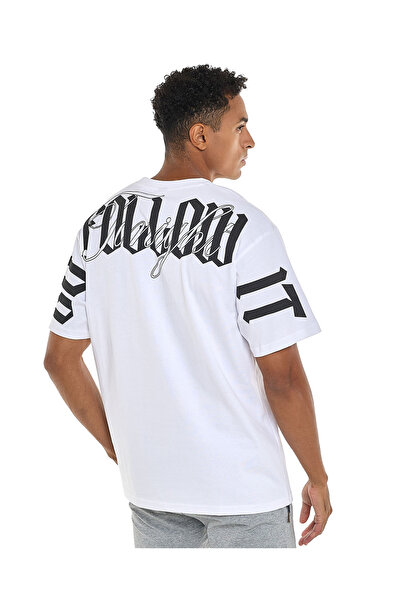 R&B Typography Print T-Shirt with Crew Neck and Short Sleeves