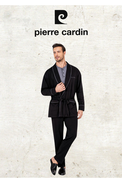 Pierre Cardin %100 Pamuk Siyah Robdöşambr & Uzun Kollu Penye Pijama Takımı (2 Adet Hediye Çorap) OL.PC.5605.002