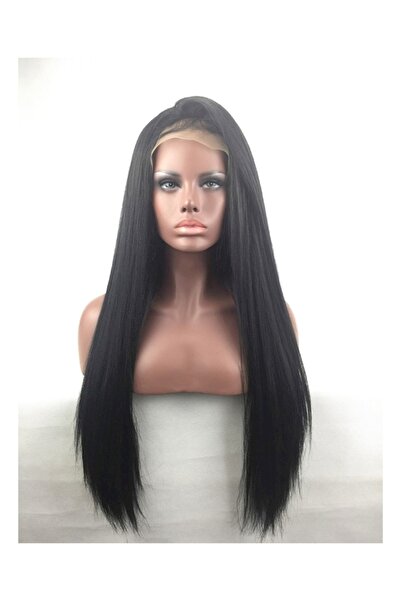 Raffine باروكة شعر صناعي طويل مستقيم مربوط يدويًا من الأمام باللون الأسود