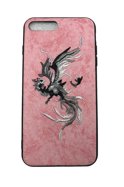 OEM Carcasă compatibilă cu iPhone 7 Plus, Phoenix brodat pe imitație de piele...