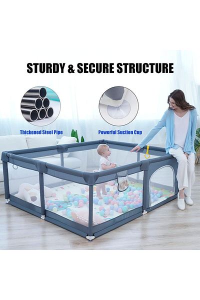 COOYA Baby Playpen,Kids Activity Centre Safety Play Yard, for Home Indoor Outdoor,150*180*68 cm,Gray
