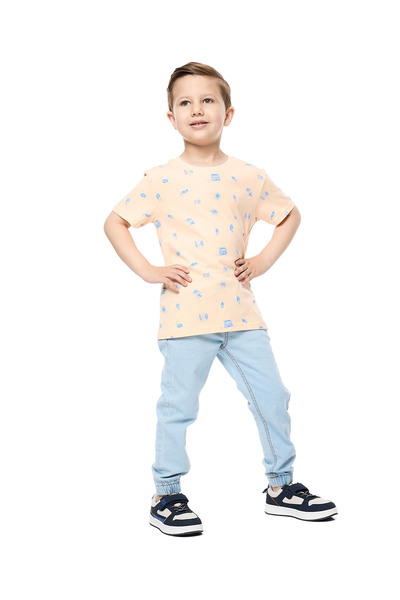 R&B تي شيرت مطبوع برقبة دائرية وأكمام قصيرة