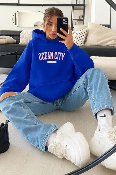 DM DOLCE MORE Hanorac din bumbac pieptănat cu 3 fire, imprimat OCEAN CITY