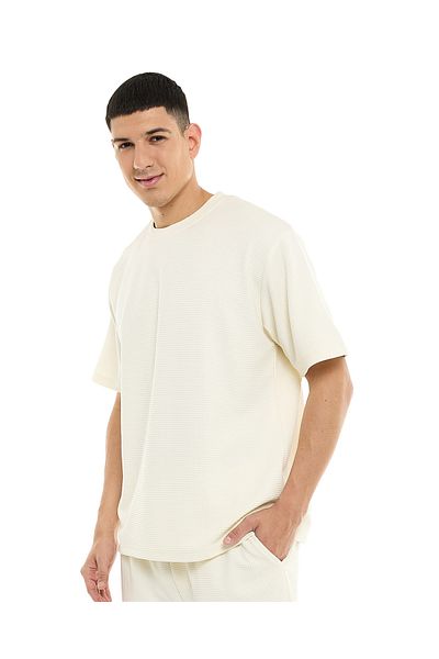 R&B Textured T-Shirt with Crew Neck and Short Sleeves