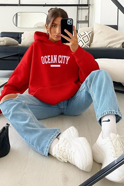 DM DOLCE MORE Hanorac din bumbac pieptănat cu 3 fire, imprimat OCEAN CITY