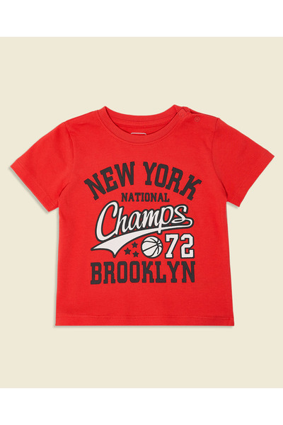 R&B Typography Print T-Shirt with Crew Neck and Short Sleeves
