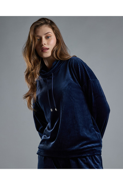 R&B بلوزة صالة مضلعة برقبة عالية وأكمام طويلة