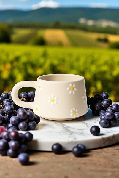 LUXALLUR Daisy Patterned Handmade Tile Mug