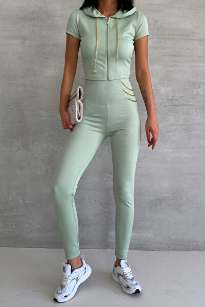 FashionForYou Timote fitness set, short-sleeved blouse and tights with metall...