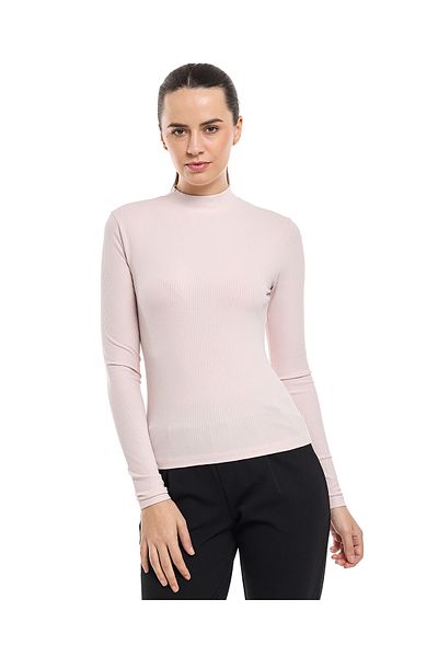 R&B Ribbed Top with Mock Neck and Long Sleeves