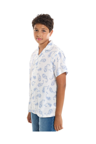 R&B Paisley Patterned Shirt with Revere Collar and Short Sleeves