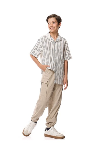 R&B Solid Cargo Jogger Pants with Button Closure