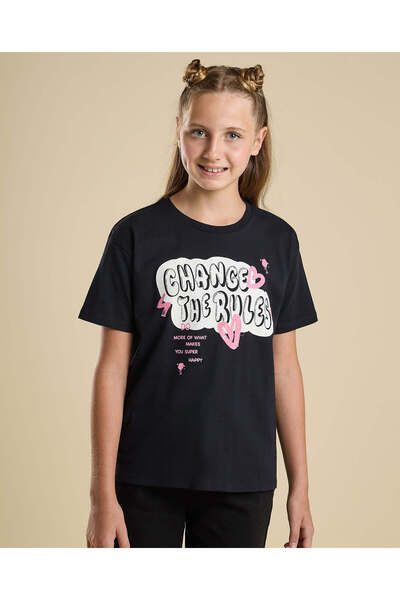 R&B تي شيرت مطبوع برقبة دائرية وأكمام قصيرة