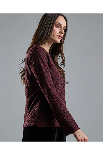 R&B Self Design Top with Crew Neck and Long Sleeves