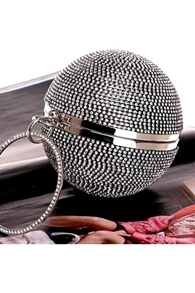 FashionForYou Geanta de ocazie, Shining Sphere, model rotund cu cristale arti...