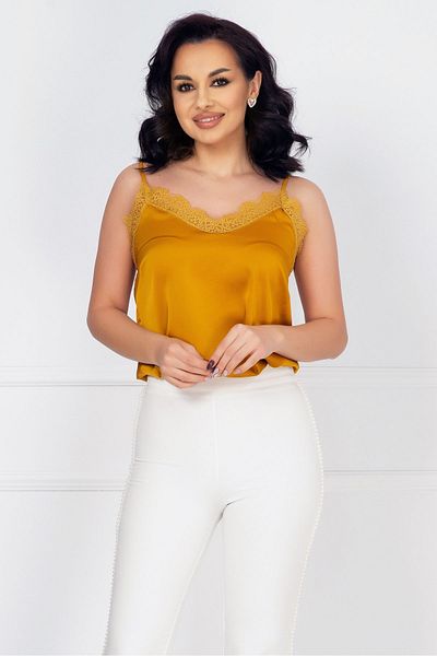 Intisimo Satin Top, Straps, One Size, Lace, Mustard
