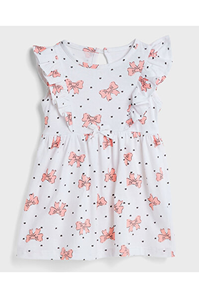 R&B Printed Dress with Crew Neck and Ruffle Sleeves