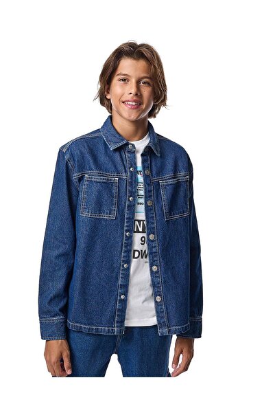 R&B Pocket Detail Denim Shirt with Classic Collar and Long Sleeves