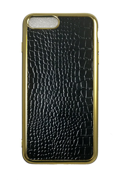 OEM Θήκη συμβατή με iPhone 7 Plus, απομίμηση δέρματος κροκοδείλου, μαύρη με χ...